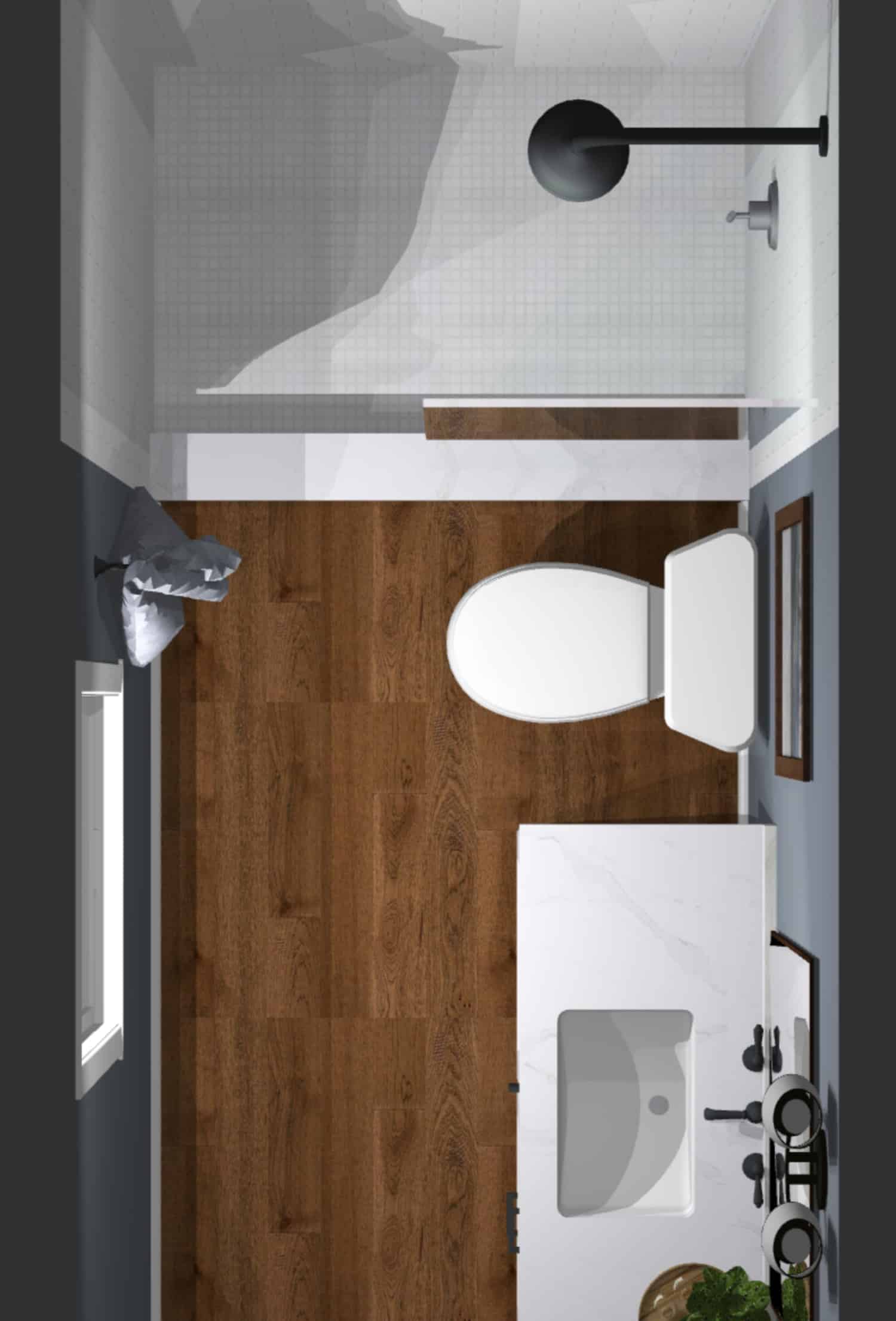 Overhead view of bathroom design concept