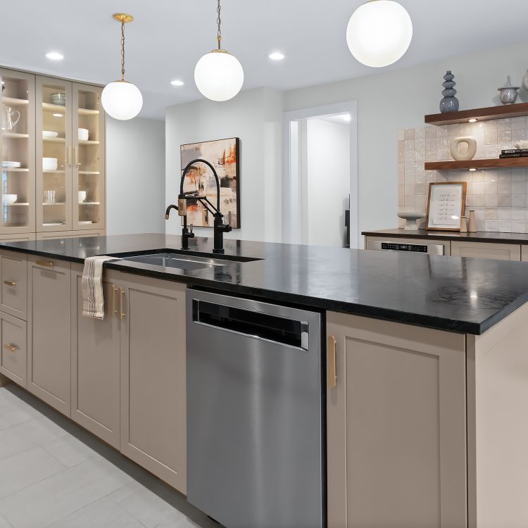 Oversized kitchen island installed in recent Barrington kitchen renovation.