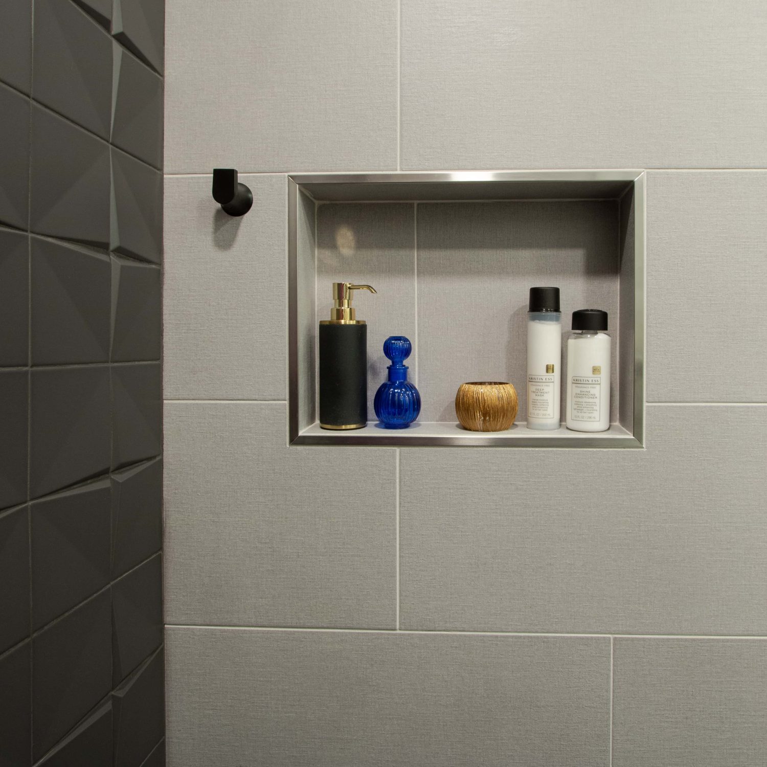 Shampoo niche featured in custom shower